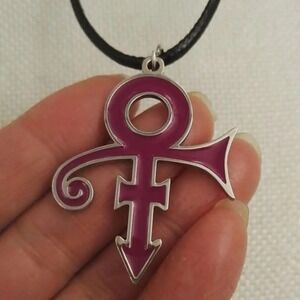 Prince Love Symbol Necklace Women Purple‎ Enamel Pendant Cord Tribute Music New
